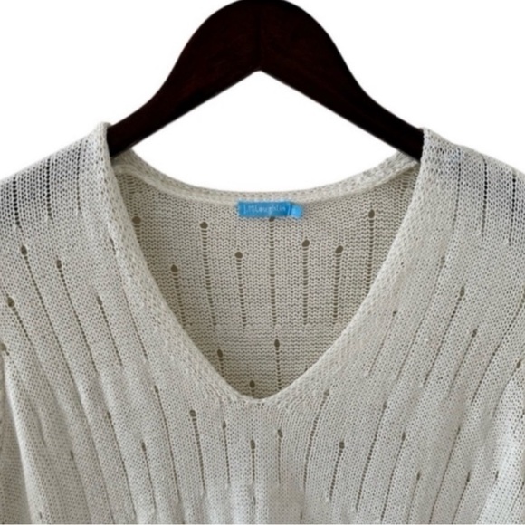 J. McLaughlin Cream V-Neck Open Stitch Long Sleeve Knit Sweater Size Small - Picture 4 of 9